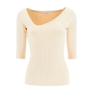 NWT By Malene Birger Ivena‎ Ribbed Knit Top Cream Asymmetrical Large Half Sleeve
